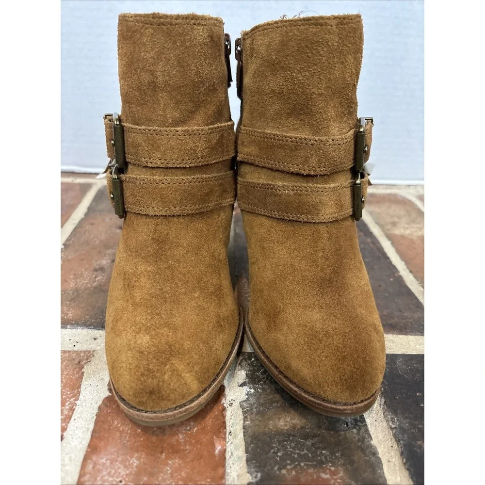 Gianni Bini Booties Size 6.5 Brown Suede Leather Buckle Zipper Ankle Boots - Picture 5 of 7